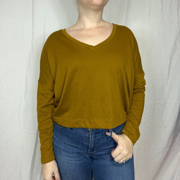 Anthropologie Dark Gold V-Neck Long Sleeve Oversized Sweater - Picture 1 of 9
